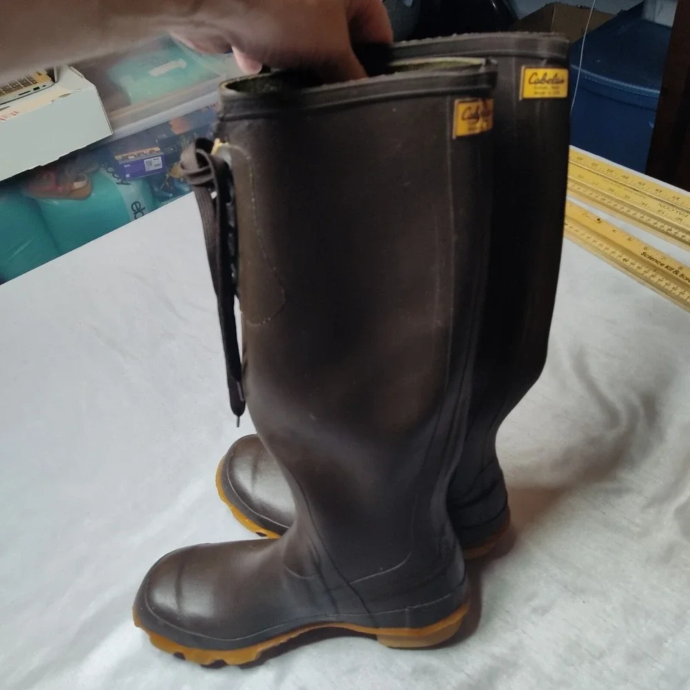 VTG Cabelas Men Size‎ 7 Steel Shank Waterproof Rain Brown Boots Made In USA